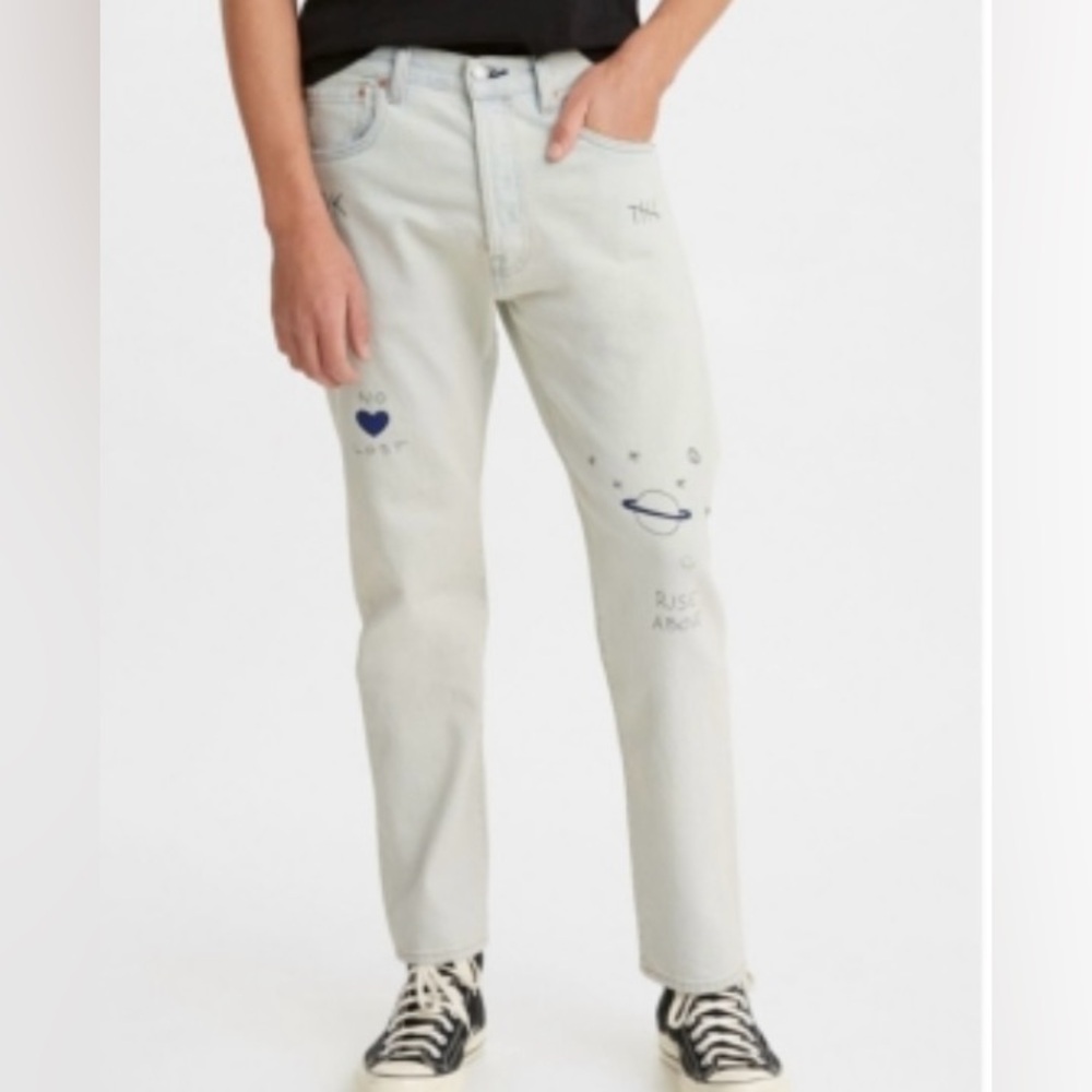 LEVI S Mens Light Blue Printed Regular Fit Stretch Denim Jeans